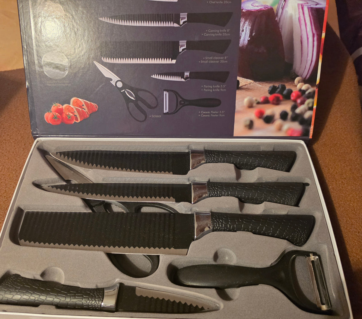 6-Piece Sharp Kitchen Knife Set with Ceramic Peeler & Scissors